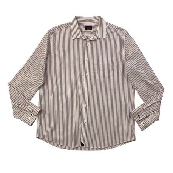 UNTUCKit Shirt Mens XL Extra Large SLIM Fit Foxglove Pink White Striped No Tuck - Picture 1 of 10